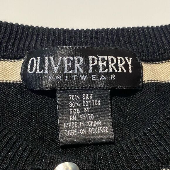 Oliver Perry Knitwear Silk/Cotton Blend Striped Lightweight Cardigan Women's M - Picture 3 of 13